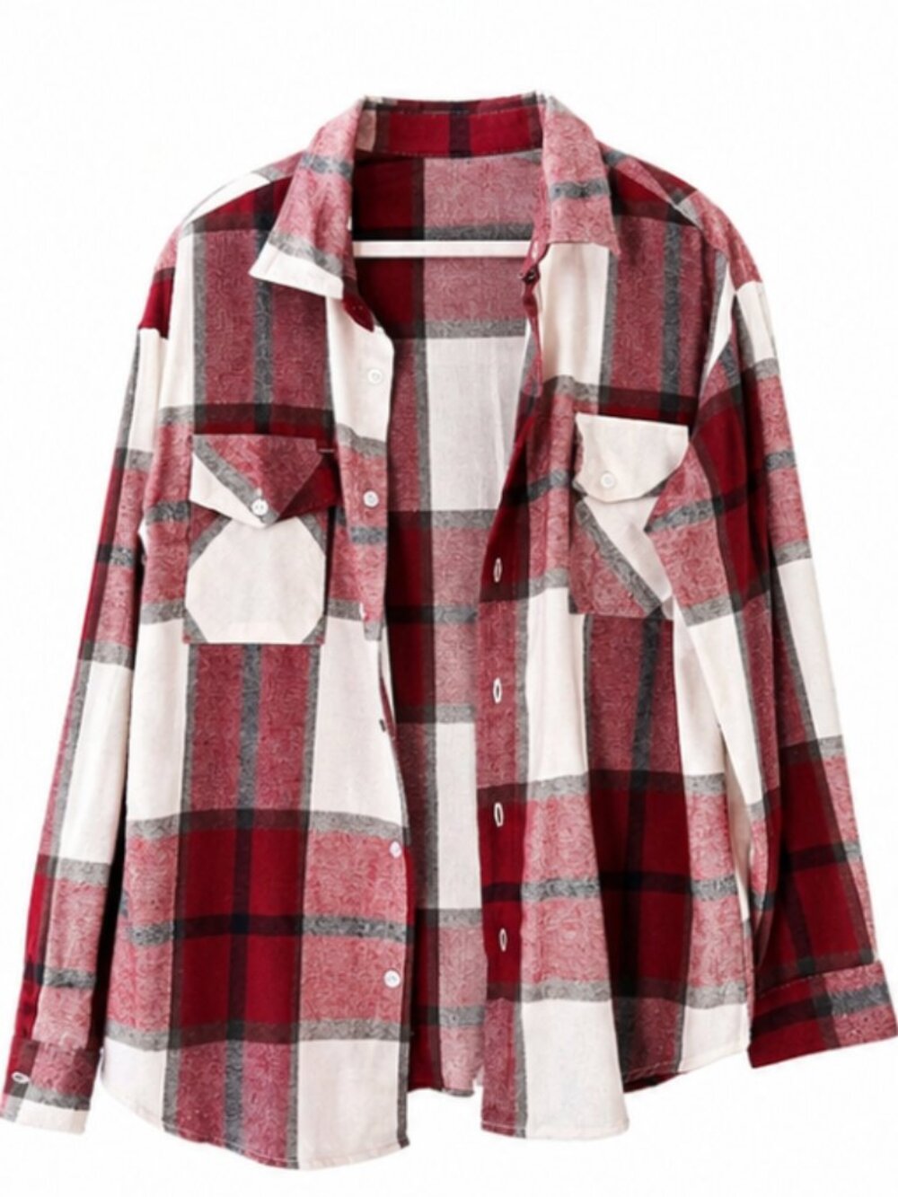 SHEIN Plaid Button Down Shirt Red White Size M Casual Oversized